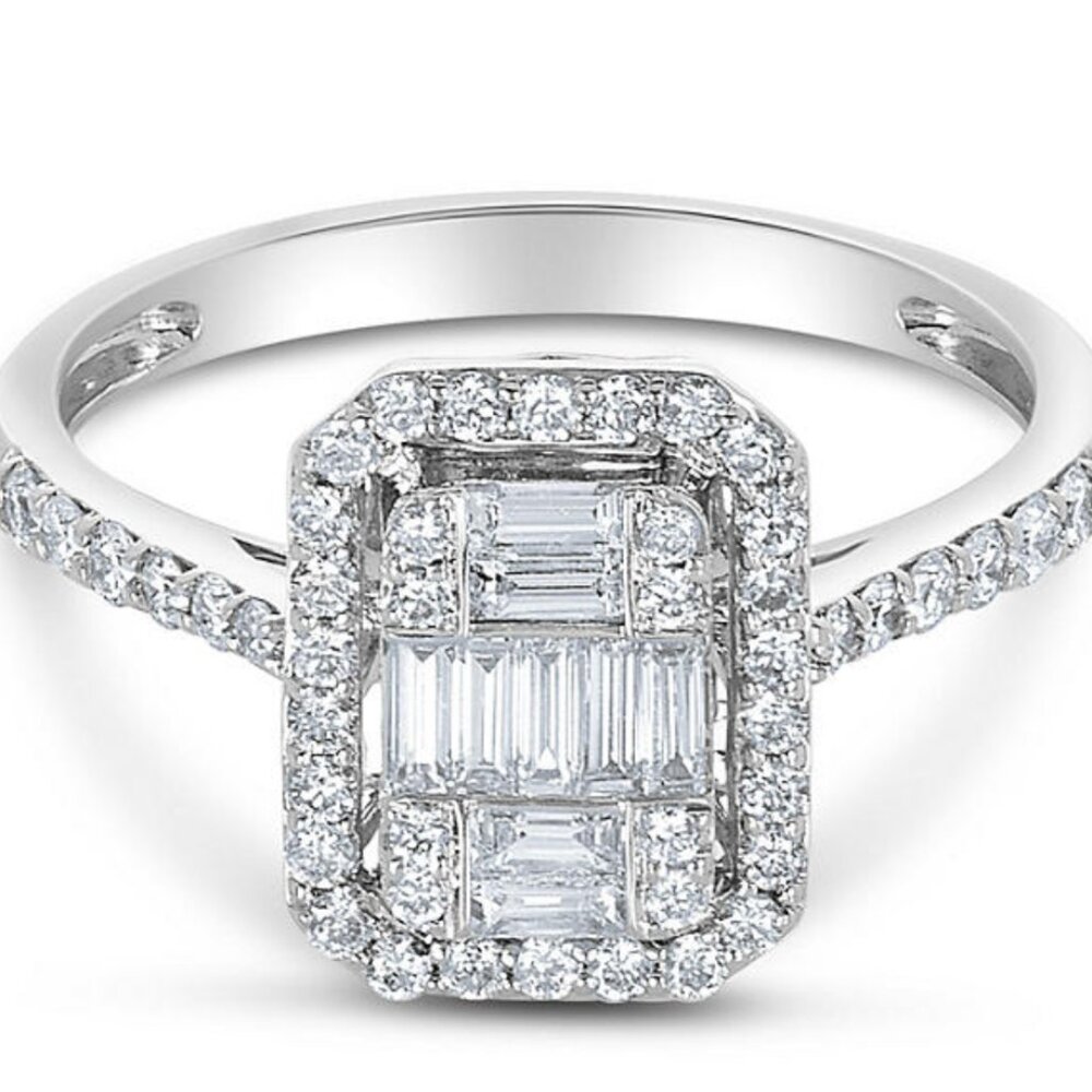 IGI 0.65CTW Natural Diamond Halo Ring 14K White Gold Size 6